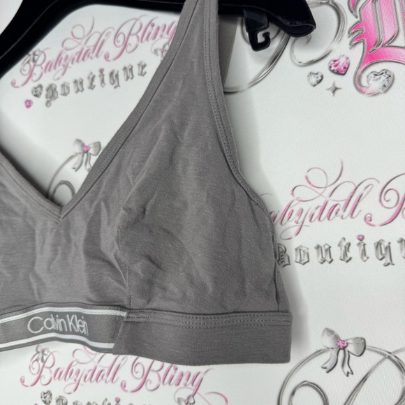 Calvin Klein bra bralette sports bra grey white logo band stretchy soft comfy - Picture 4 of 8
